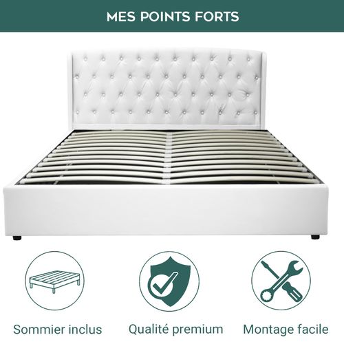 Lit Coffre Clémentine Deluxe : Tissu Et Sommier à Lattes - 200x200 Cm