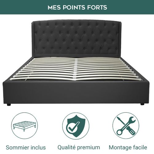 Lit Coffre Clémentine Deluxe : Tissu Et Sommier à Lattes - 200x200 Cm