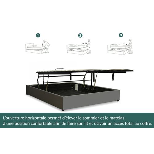 Lit Coffre Ouverture Latérale Et Frontale Simili Cuir Gris - 140 X 190 Cm