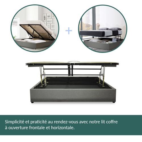 Lit Coffre Ouverture Latérale Et Frontale Simili Cuir Gris - 140 X 190 Cm