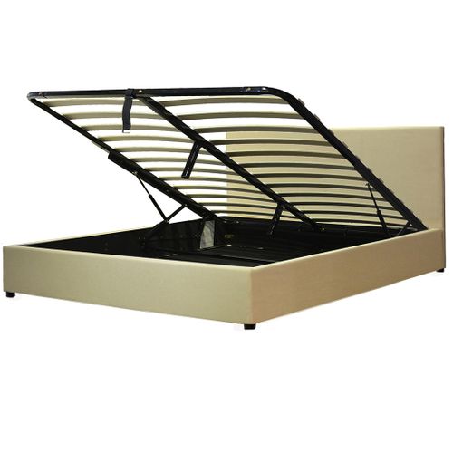 Lit Coffre XXL 180x200cm Tissu Sable - Capacité 900 Litres - Sommier à Lattes