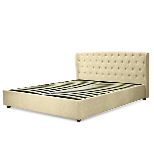 Lit Coffre Naples Avec Tête De Lit Capitonnée 140x190 Cm - Grand Espace De Stockage - Tissu - Sable