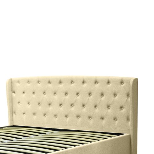 Lit Coffre Naples Avec Tête De Lit Capitonnée 140x190 Cm - Grand Espace De Stockage - Tissu - Sable