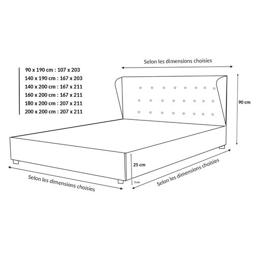 Lit Coffre Naples Avec Tête De Lit Capitonnée 140x190 Cm - Grand Espace De Stockage - Tissu - Sable
