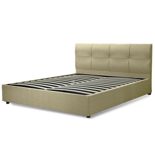 Lit Coffre 160x200 Cm Macao Avec Tête De Lit - Espace De Stockage Jusqu'à 900 L - Tissu Sable