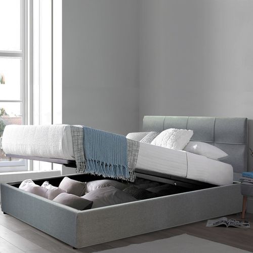 Lit Coffre XXL Deluxe Gris Clair 180 X 200 Cm - Tissu Et Sommier à Lattes