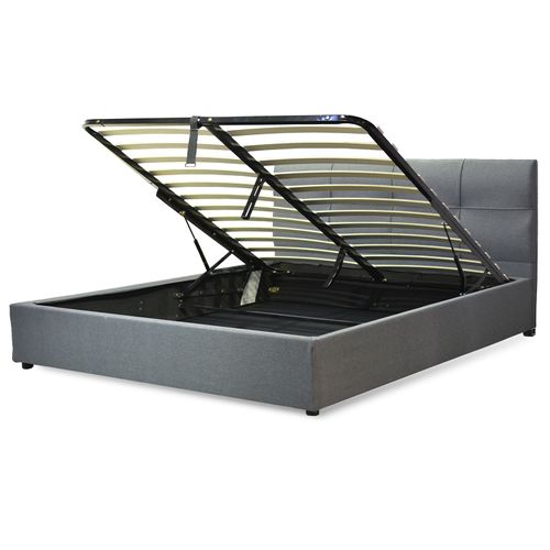 Lit Coffre XXL Deluxe Gris Clair 200 X 200 Cm - Tissu Et Sommier à Lattes