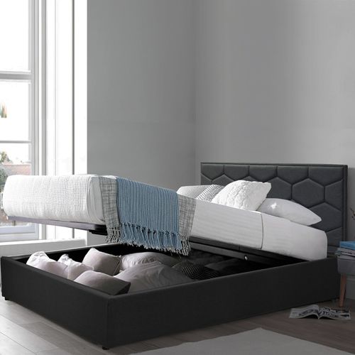 Lit Coffre Clémentine Deluxe : Tissu Et Sommier à Lattes - 140x190 Cm