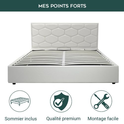 Lit Coffre Clémentine Deluxe : Tissu Et Sommier à Lattes - 160x200 Cm