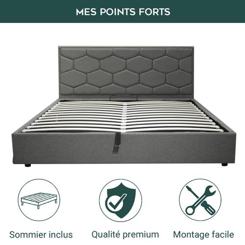 Lit Coffre Clémentine Deluxe : Tissu Et Sommier à Lattes - 200x200 Cm