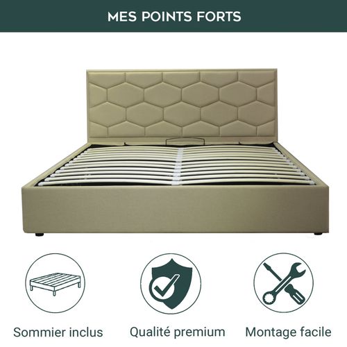 Lit Coffre Clémentine Deluxe : Tissu Et Sommier à Lattes - 200x200 Cm