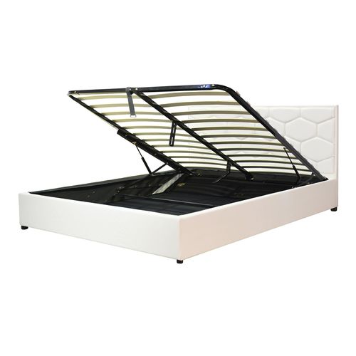 Lit Coffre Clémentine Avec Tête De Lit 90x190 Cm- Grand Espace De Stockage - Simili Cuir - Blanc