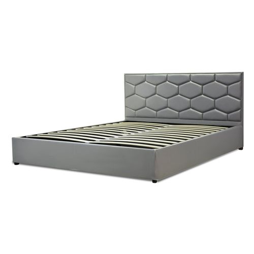 Lit Coffre Clémentine Avec Tête De Lit 90x190 Cm- Grand Espace De Stockage - Simili Cuir - Gris