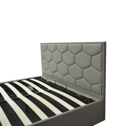 Lit Coffre Clémentine Avec Tête De Lit 90x190 Cm- Grand Espace De Stockage - Simili Cuir - Gris