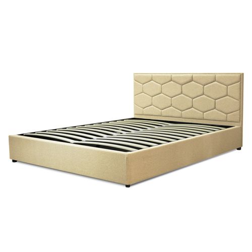 Lit Coffre Clémentine Avec Tête De Lit 90x190 Cm- Grand Espace De Stockage - Tissu - Sable
