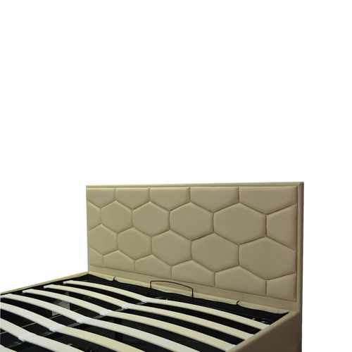 Lit Coffre Clémentine Avec Tête De Lit 90x190 Cm- Grand Espace De Stockage - Tissu - Sable