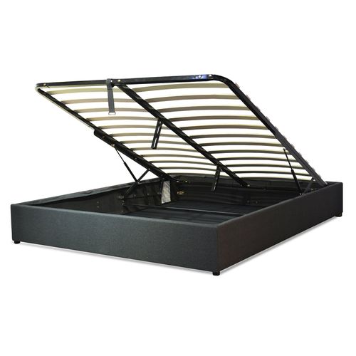 Lit Vegas Gris 180x200 - Coffre De Rangement - Design Et Moderne - Tissu Et Sommier à Lattes En Bois