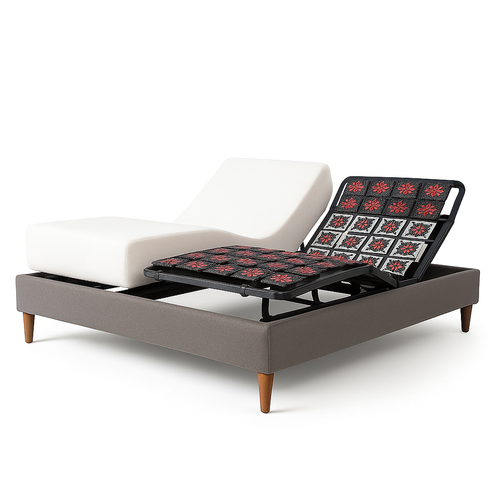 Pack Lit Électrique Matelas 90x190 - Gris - Sommier Relaxation+contour Lit Simili Cuir+matelas