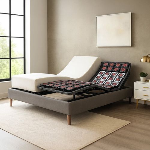 Pack Lit Électrique Matelas 140x190 - Gris - Sommier Relaxation+contour Lit Simili Cuir+matelas