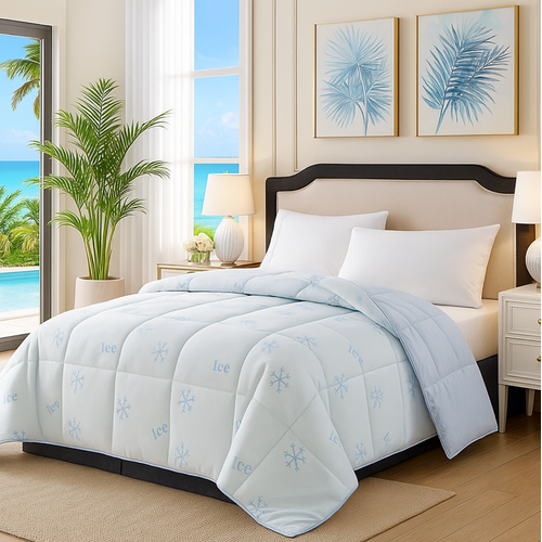 Couette Spéciale Été 240 X 260 Cm - 300 G/m² - Anti-transpiration - Fibres Ice Cool Rafraîchissantes