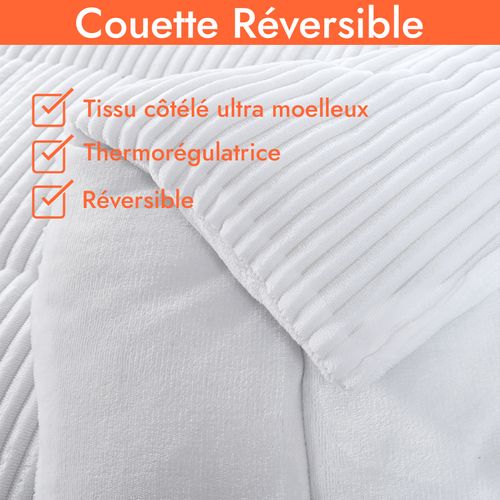 Couette 200 X 200cm Chaude - Réversible 400g/m2 - Velours Côtelé - Microfibre