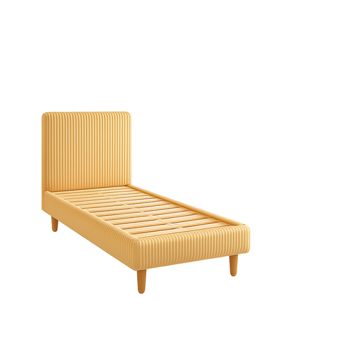 Lit 90x190cm Velours Cotelé Beige - Montage Rapide - Sommier + Tête De Lit