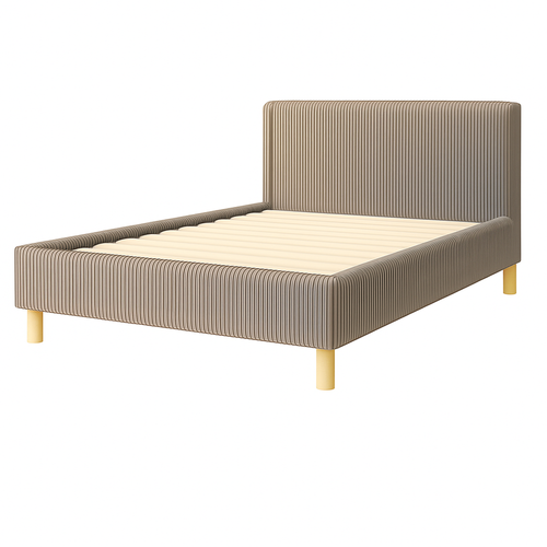 Lit 200x200cm Velours Cotelé Gris - Montage Rapide - Sommier + Tête De Lit