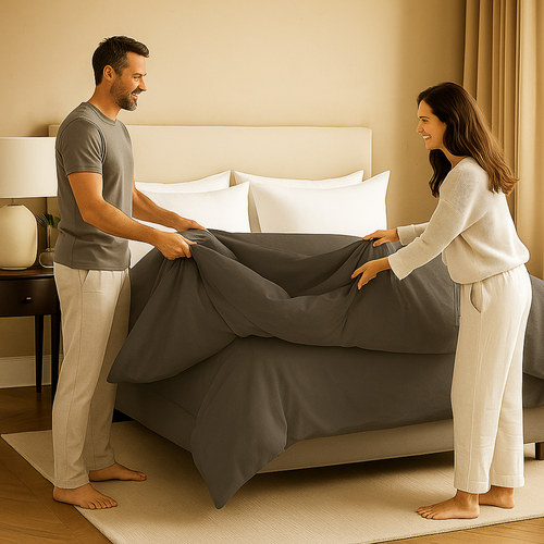 Housse De Couette 140x200 Cm Grise - Douce, Respirante Et Naturelle