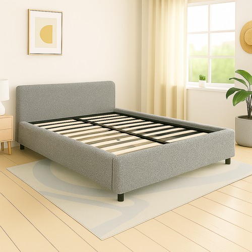 Lit Coffre 90x190cm Tissu Bouclette Gris - Espace De Rangement XXL - Sommier + Tête De Lit