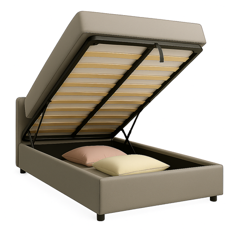 Lit Coffre 90x190cm Tissu Bouclette Gris - Espace De Rangement XXL - Sommier + Tête De Lit