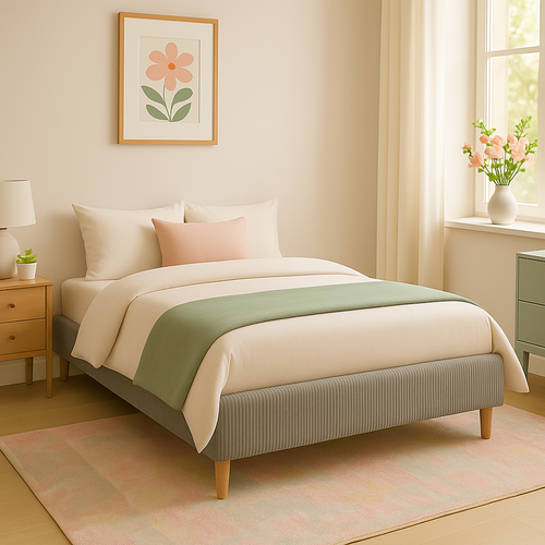 Lit Traditionnel 180x200 Cm Velours Cotelé Gris - Montage Rapide - Sommier Inclus