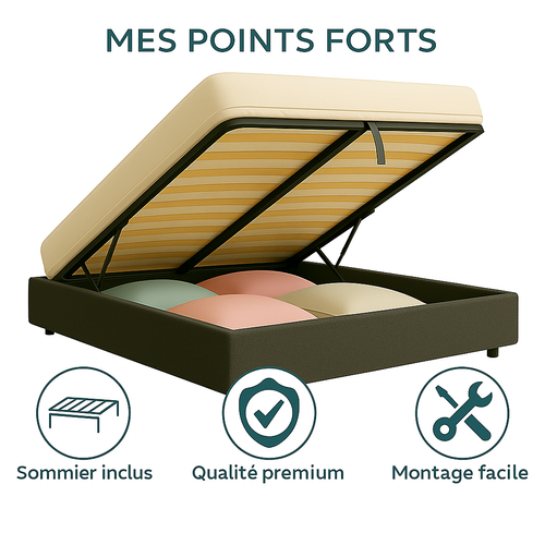 Lit Coffre 180x200cm Tissu Bouclette Gris - Espace De Rangement XXL - Sommier à Lattes Inclus