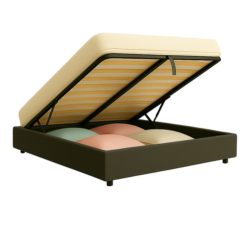 Lit Coffre 180x200cm Tissu Bouclette Gris - Espace De Rangement XXL - Sommier à Lattes Inclus