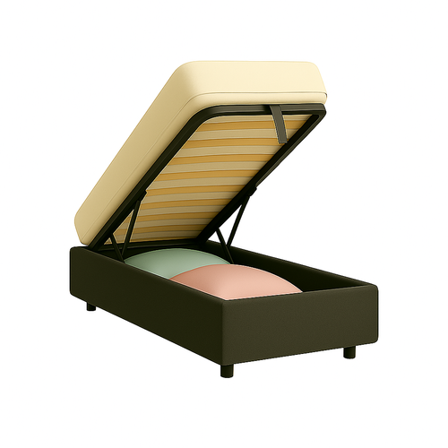 Lit Coffre 90x190cm Tissu Bouclette Gris - Espace De Rangement XXL - Sommier à Lattes Inclus