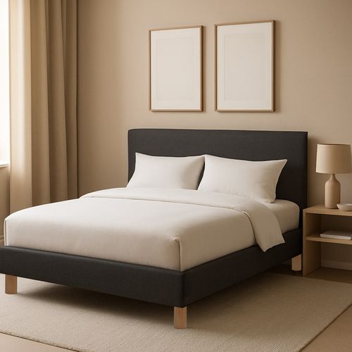 Lit 160x200 Cm Colisée Avec Tête De Lit - Robuste Et Confortable - Tissu - Gris Foncé