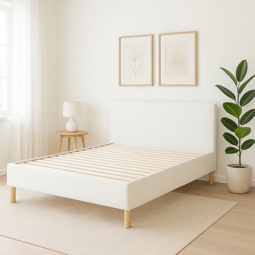 Lit 180x200 Cm Colisée Avec Tête De Lit - Robuste Et Confortable - Simili Cuir - Blanc