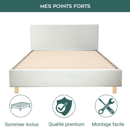 Lit 180x200 Cm Colisée Avec Tête De Lit - Robuste Et Confortable - Simili Cuir - Blanc