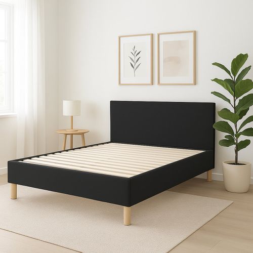 Lit 180x200 Cm Colisée Avec Tête De Lit - Robuste Et Confortable - Simili Cuir - Noir