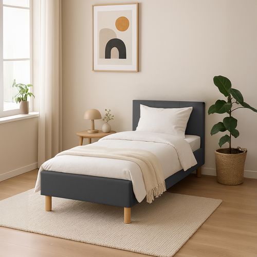 Lit  90x190 Cm Colisée Avec Tête De Lit- Robuste Et Confortable - Tissu - Gris Foncé