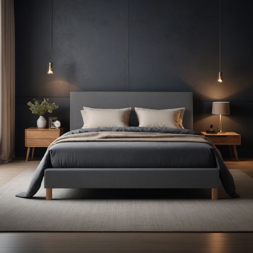 Lit  90x190 Cm Colisée Avec Tête De Lit- Robuste Et Confortable - Tissu - Gris Foncé