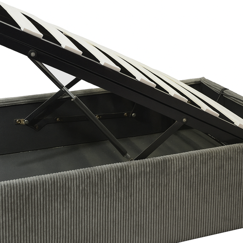 Lit Coffre 160x200cm Velours Cotelé Gris - Espace De Rangement XXL - Sommier à Lattes Inclus