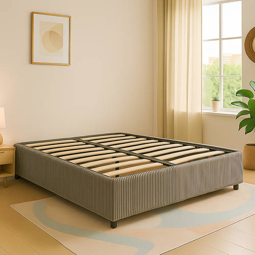 Lit Coffre 180x200cm Velours Cotelé Gris - Espace De Rangement XXL - Sommier à Lattes Inclus