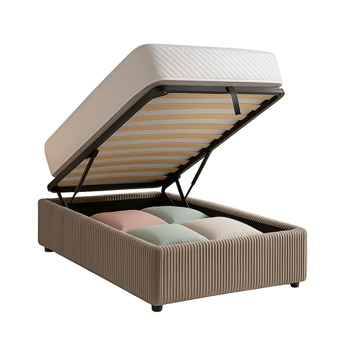 Lit Coffre 90x190cm Velours Cotelé Gris - Espace De Rangement XXL - Sommier à Lattes Inclus