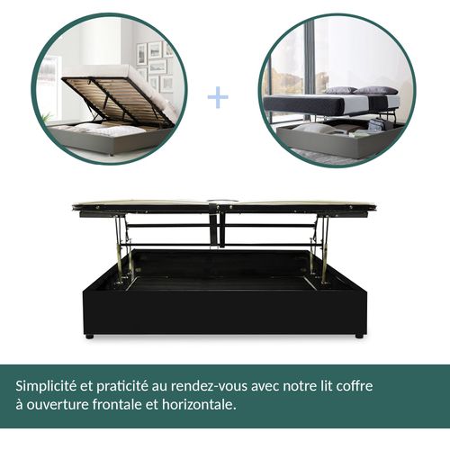 Lit Coffre Ouverture Latérale Et Frontale Simili Cuir Noir - 90 X 190 Cm