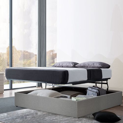 Lit Coffre Ouverture Latérale Et Frontale Tissu Gris Clair - 90 X 190 Cm