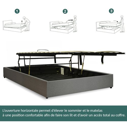 Lit Coffre Ouverture Latérale Et Frontale Tissu Gris Clair - 90 X 190 Cm