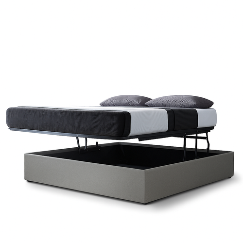 Lit Coffre Ouverture Latérale Et Frontale Tissu Gris Clair - 90 X 190 Cm