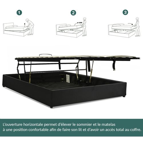 Lit Coffre Ouverture Latérale Et Frontale Tissu Gris Foncé - 140 X 190 Cm