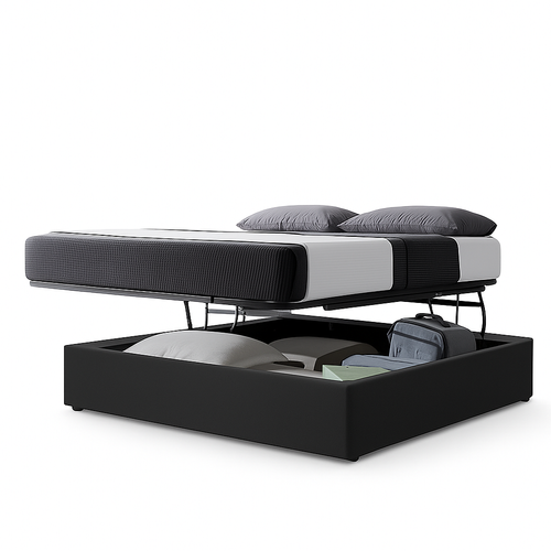 Lit Coffre Ouverture Latérale Et Frontale Tissu Gris Foncé - 140 X 190 Cm