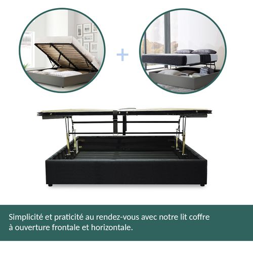 Lit Coffre Ouverture Latérale Et Frontale Tissu Gris Foncé - 180 X 200 Cm